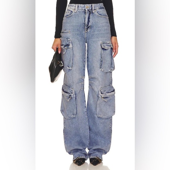 Bershka Denim - Bershka Light Denim Cargo Flare Jeans